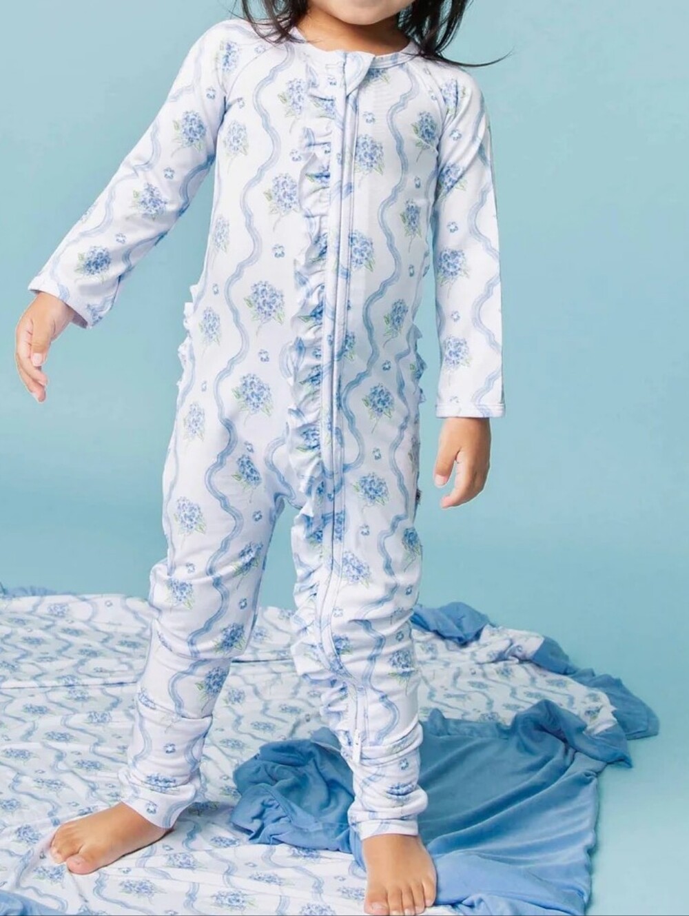 Bums & Roses Light Blue Floral Baby Footed Pajamas